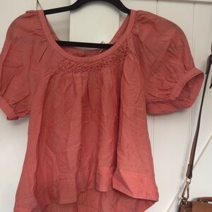 Womens Coral Short-Sleeve Peasant Top ANTHROPOLOGY XS